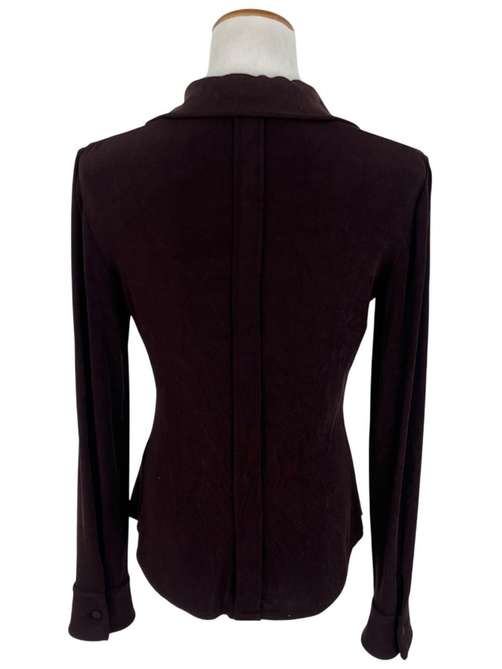 VTG Armani Oxblood Button-Up Top 10 | Office Siren Femme Fatale Quiet Luxury Y2K - Picture 7 of 13